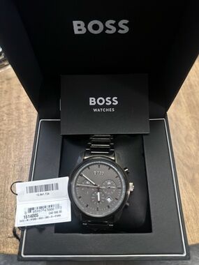 Boss Men's Stainless Steel Watch in Gunmetal Black. In the box